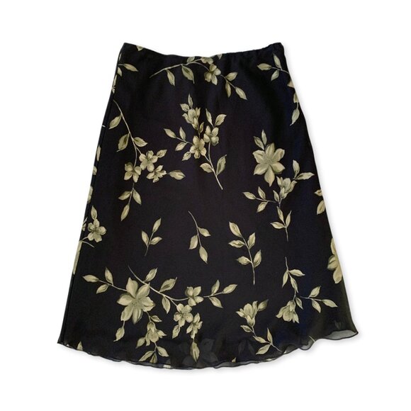 Vintage Floral Midi Skirt Black Beige Dark Academia Fall Autumn Twee Whimsigoth - Picture 2 of 10